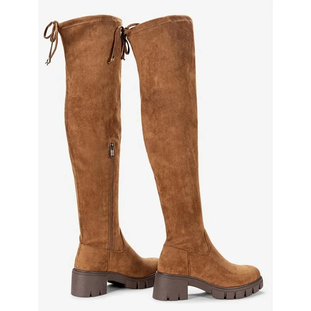 Women's Platform Boots-990-camel Over The Knee Thigh High Round Toe Long Boot